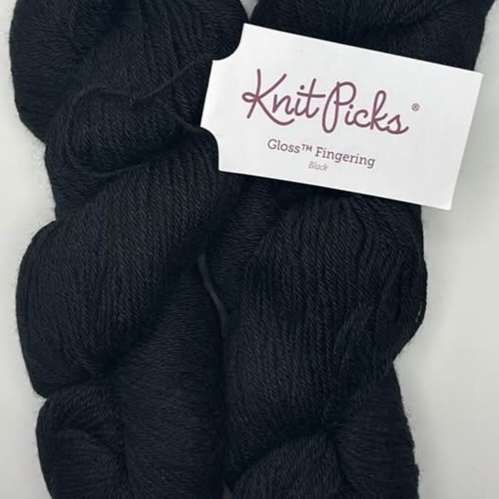 Knit Picks Gloss Fingering Yarn - Black = #349
